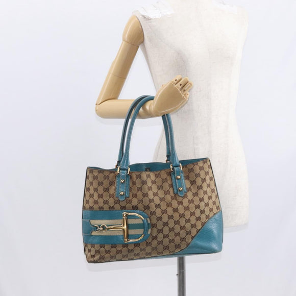 GUCCI GG Canvas Horsebit Tote Bag Beige Gold 137385 Auth BA9333
