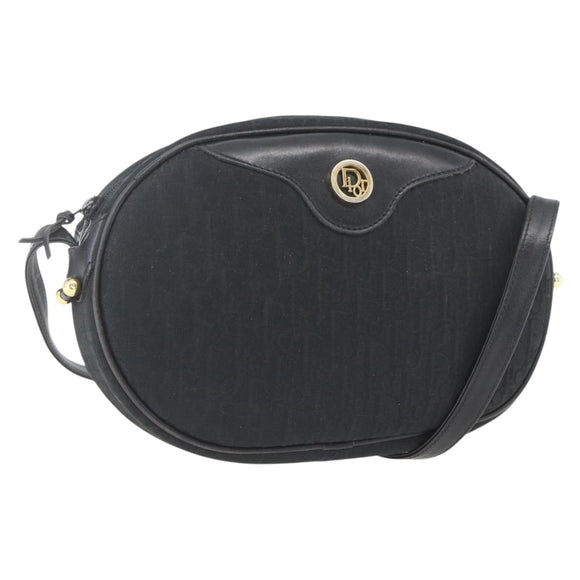 Christian Dior Trotter Canvas Shoulder Bag Black Gold Auth BA9335