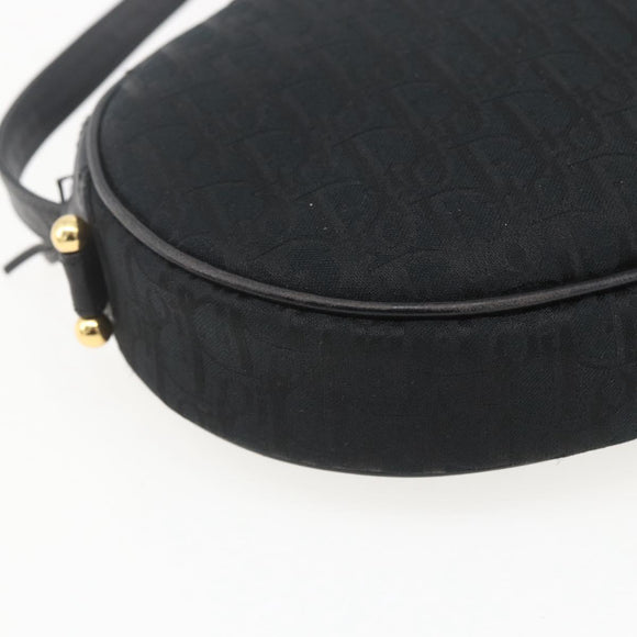 Christian Dior Trotter Canvas Shoulder Bag Black Gold Auth BA9335