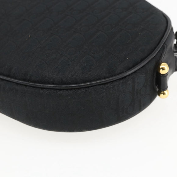 Christian Dior Trotter Canvas Shoulder Bag Black Gold Auth BA9335