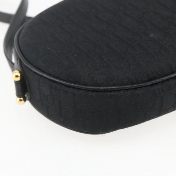 Christian Dior Trotter Canvas Shoulder Bag Black Gold Auth BA9335