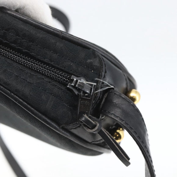 Christian Dior Trotter Canvas Shoulder Bag Black Gold Auth BA9335