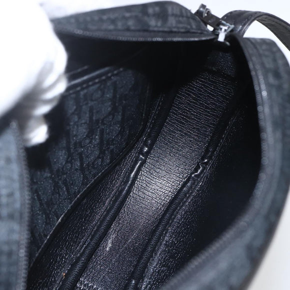 Christian Dior Trotter Canvas Shoulder Bag Black Gold Auth BA9335