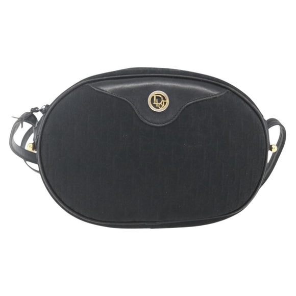 Christian Dior Trotter Canvas Shoulder Bag Black Gold Auth BA9335