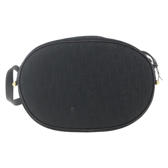 Christian Dior Trotter Canvas Shoulder Bag Black Gold Auth BA9335