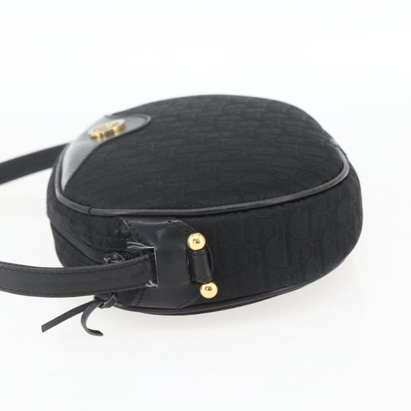 Christian Dior Trotter Canvas Shoulder Bag Black Gold Auth BA9335