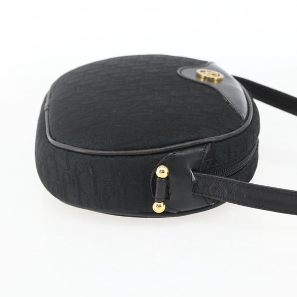 Christian Dior Trotter Canvas Shoulder Bag Black Gold Auth BA9335