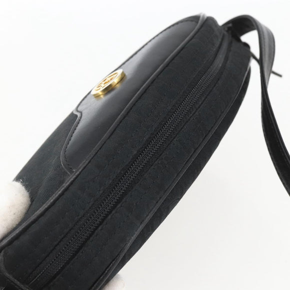 Christian Dior Trotter Canvas Shoulder Bag Black Gold Auth BA9335