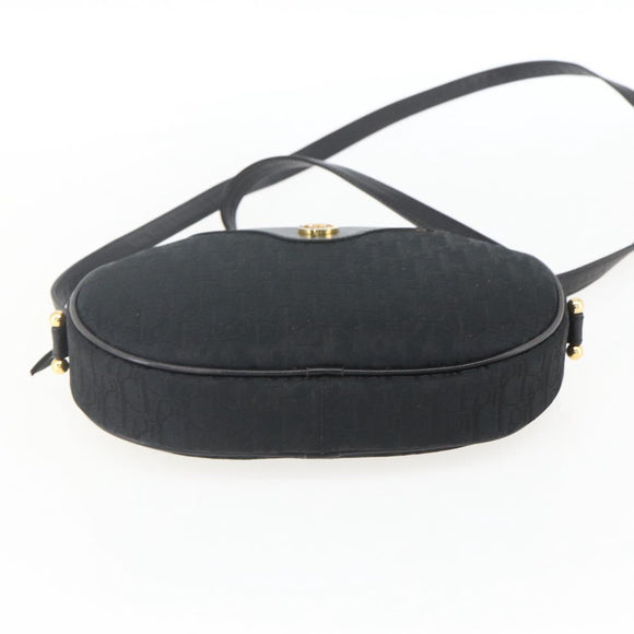 Christian Dior Trotter Canvas Shoulder Bag Black Gold Auth BA9335