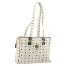 MCM Logogram Vicetos Tote Bag Leather White Gold Auth BA9337-1