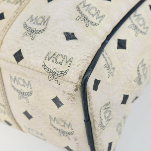 MCM Logogram Vicetos Tote Bag Leather White Gold Auth BA9337