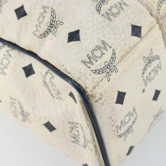 MCM Logogram Vicetos Tote Bag Leather White Gold Auth BA9337