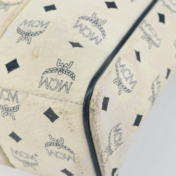 MCM Logogram Vicetos Tote Bag Leather White Gold Auth BA9337