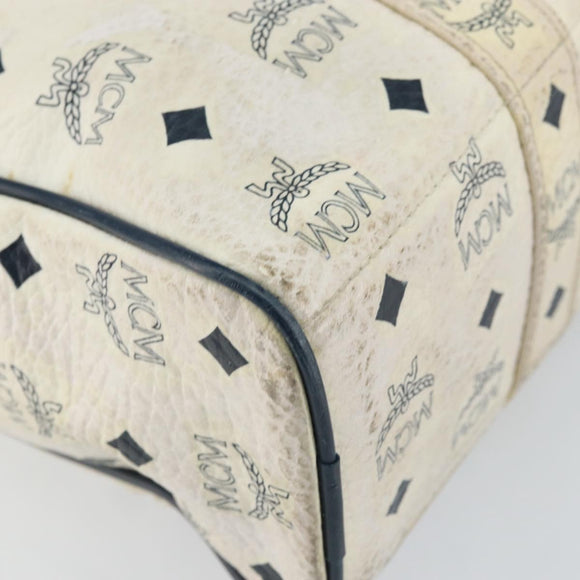 MCM Logogram Vicetos Tote Bag Leather White Gold Auth BA9337