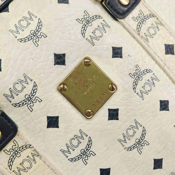 MCM Logogram Vicetos Tote Bag Leather White Gold Auth BA9337