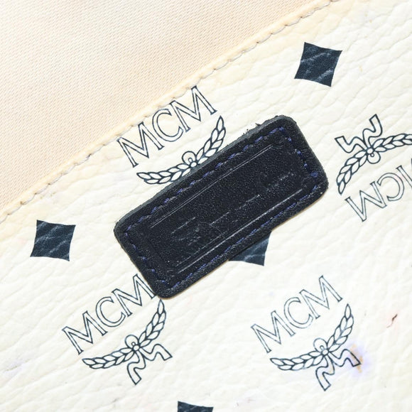 MCM Logogram Vicetos Tote Bag Leather White Gold Auth BA9337