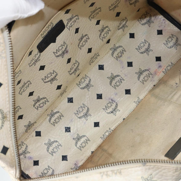 MCM Logogram Vicetos Tote Bag Leather White Gold Auth BA9337