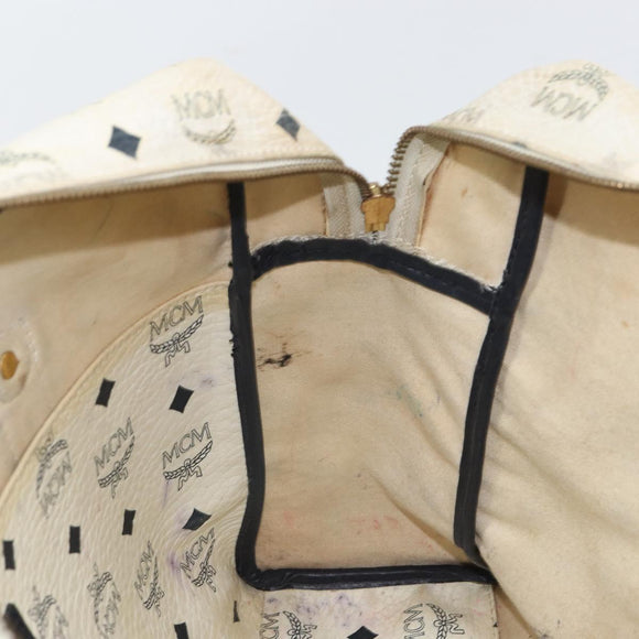 MCM Logogram Vicetos Tote Bag Leather White Gold Auth BA9337