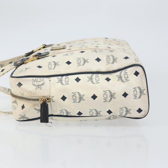 MCM Logogram Vicetos Tote Bag Leather White Gold Auth BA9337