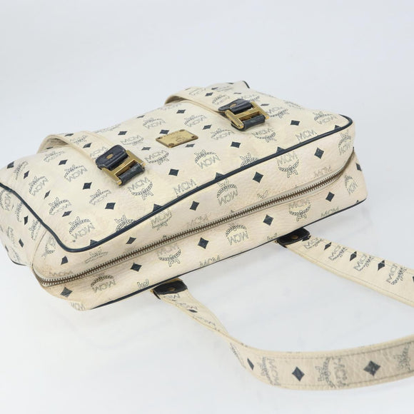 MCM Logogram Vicetos Tote Bag Leather White Gold Auth BA9337