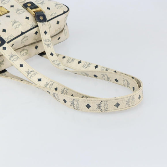 MCM Logogram Vicetos Tote Bag Leather White Gold Auth BA9337