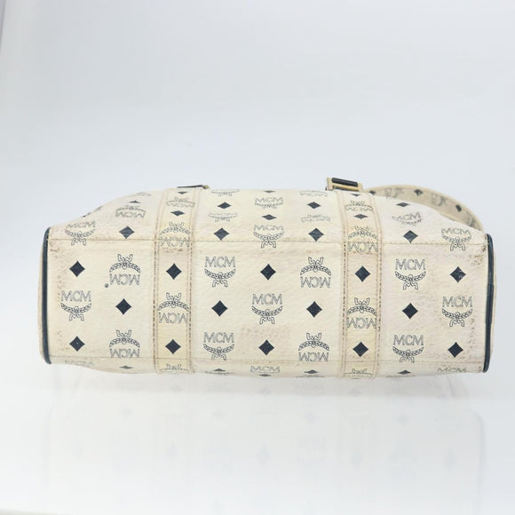 MCM Logogram Vicetos Tote Bag Leather White Gold Auth BA9337