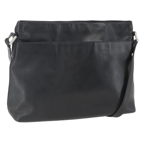 CHANEL Shoulder Bag Leather Black Silver CC Auth BA9339