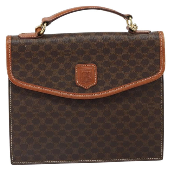 CELINE Macadam Canvas Hand Bag PVC Leather 2way Brown Gold Auth BA9343