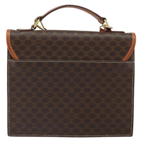 CELINE Macadam Canvas Hand Bag PVC Leather 2way Brown Gold Auth BA9343