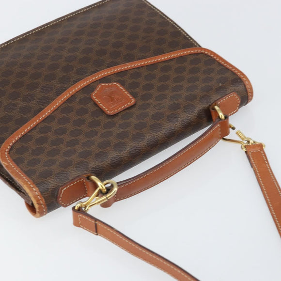 CELINE Macadam Canvas Hand Bag PVC Leather 2way Brown Gold Auth BA9343