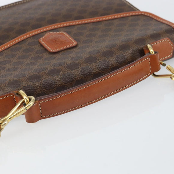 CELINE Macadam Canvas Hand Bag PVC Leather 2way Brown Gold Auth BA9343
