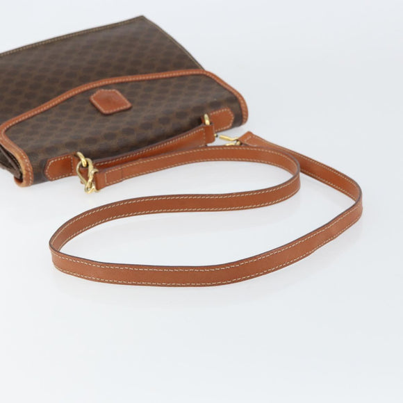 CELINE Macadam Canvas Hand Bag PVC Leather 2way Brown Gold Auth BA9343