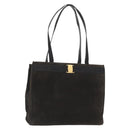 Salvatore Ferragamo Tote Bag Suede Black Gold Auth BA9344-1