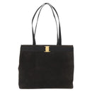 Salvatore Ferragamo Tote Bag Suede Black Gold Auth BA9344-13