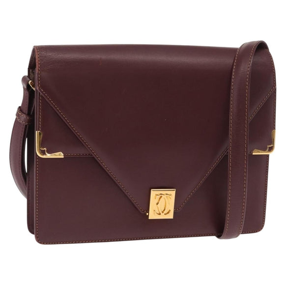 CARTIER Umhängetasche Must Line Leder Bordeaux Gold Auth BA9345