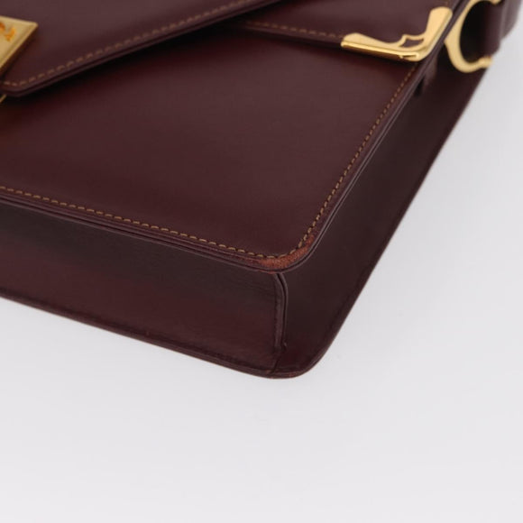 CARTIER Umhängetasche Must Line Leder Bordeaux Gold Auth BA9345