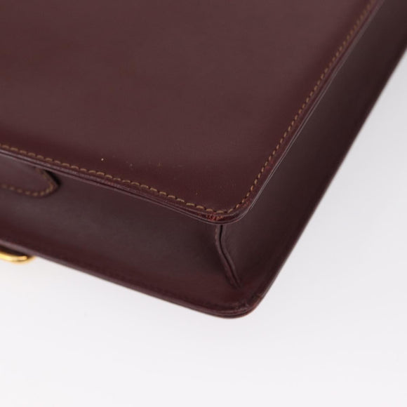 CARTIER Must Line Shoulder Bag Leather Bordeaux Gold Auth BA9345