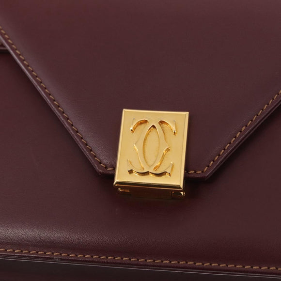 CARTIER Umhängetasche Must Line Leder Bordeaux Gold Auth BA9345