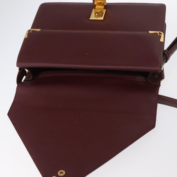 CARTIER Umhängetasche Must Line Leder Bordeaux Gold Auth BA9345