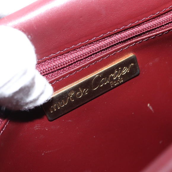 CARTIER Umhängetasche Must Line Leder Bordeaux Gold Auth BA9345