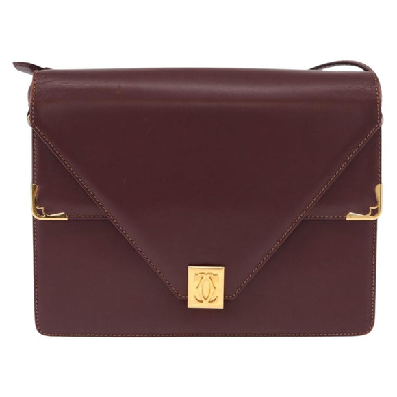 CARTIER Umhängetasche Must Line Leder Bordeaux Gold Auth BA9345