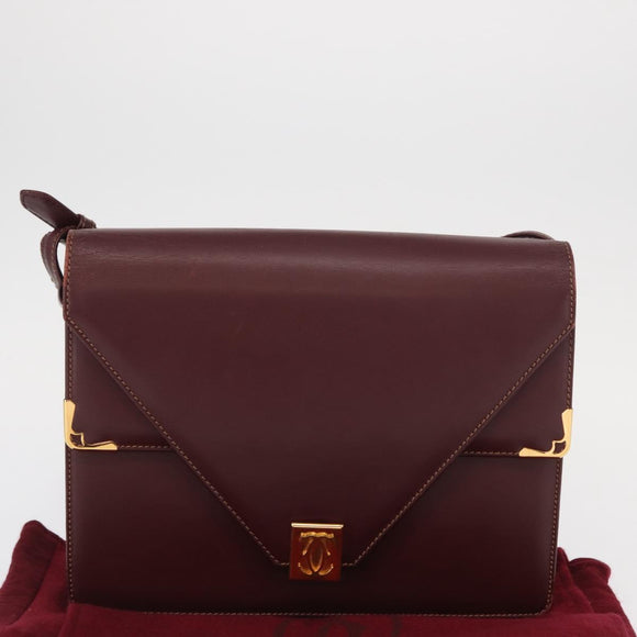 CARTIER Umhängetasche Must Line Leder Bordeaux Gold Auth BA9345