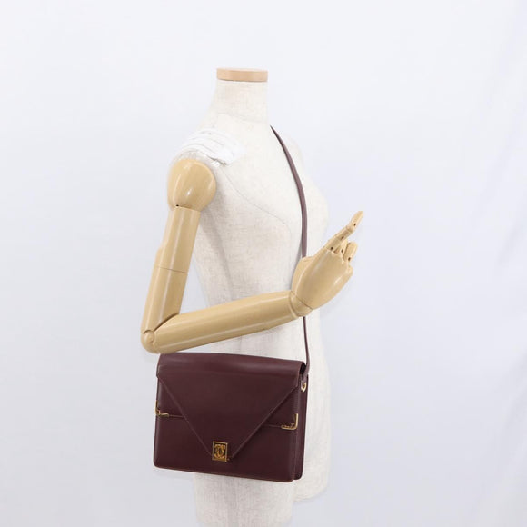 CARTIER Must Line Shoulder Bag Leather Bordeaux Gold Auth BA9345