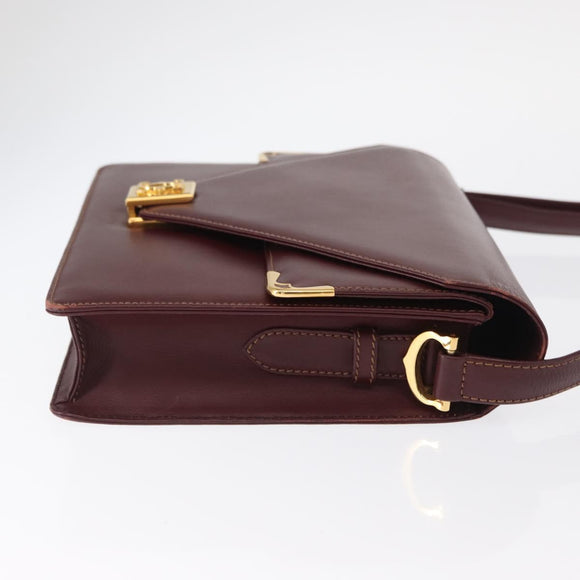 CARTIER Must Line Shoulder Bag Leather Bordeaux Gold Auth BA9345