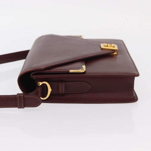 CARTIER Must Line Shoulder Bag Leather Bordeaux Gold Auth BA9345