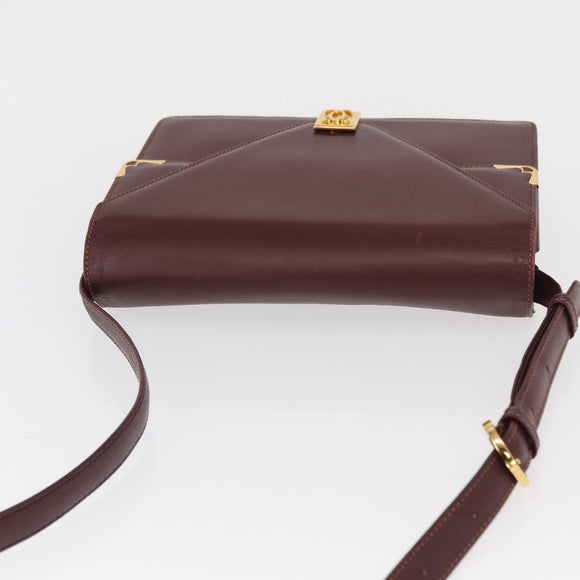CARTIER Must Line Shoulder Bag Leather Bordeaux Gold Auth BA9345