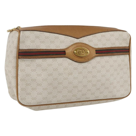GUCCI Micro GG Canvas Web Sherry Line Clutch Bag White 014 904 0018 Auth BA9347