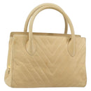 CHANEL V Stitch Hand Bag Leather Beige Gold CC Auth BA9348-1