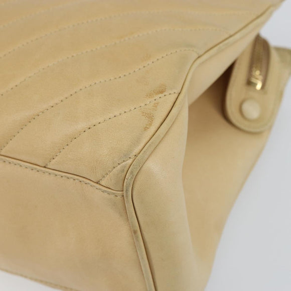 CHANEL V Stitch Hand Bag Leather Beige Gold CC Auth BA9348