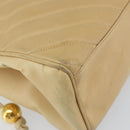 CHANEL V Stitch Hand Bag Leather Beige Gold CC Auth BA9348-11